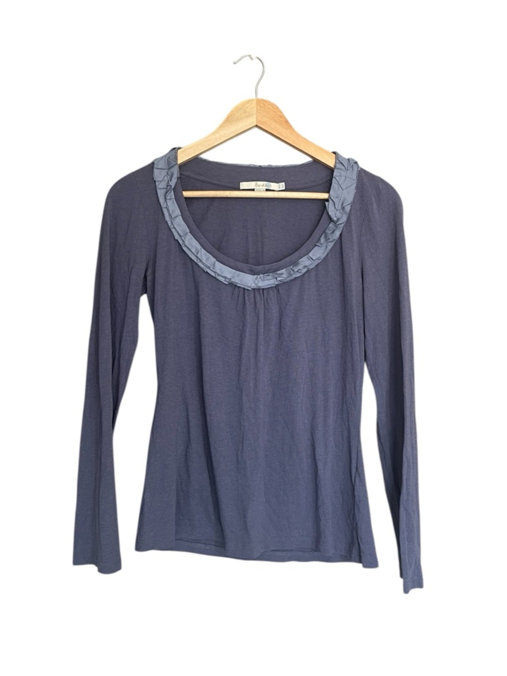Boden Slate Blue Long Sleeve Top with Ruffle Trim